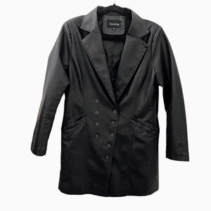 Tanming Black Men’s Faux Leather PU Trench Coat Medium